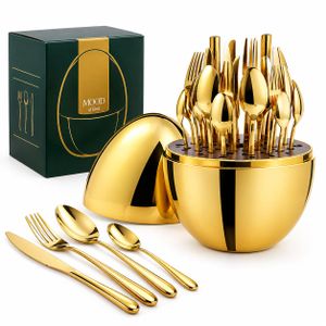 24 Pieces Polished Stainless Steel Cutlery Set - Gold