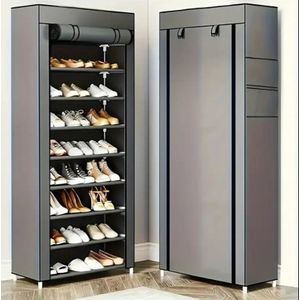 Shoe Collection 10-Tier/Shelves Shoe Rack With Dustproof Cover – Multi-Layer Space Saving Shoe Storage Cabinet for Bedroom Living Room Dormitory & Entryway - Non-Woven Fabric Protective Cover - Easy Assemble- Grey