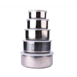 5 Sets Stainless Steel Bowls with Lid - Silver