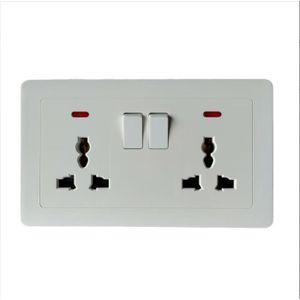 Universal Wall Socket 2 Gang with Dual Switches Power Indicator Multi Plug Outlet-White