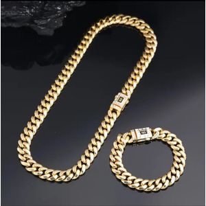 Men’s Gold Cuban Link Chain & Bracelet Set – Luxury Hip Hop Jewelry