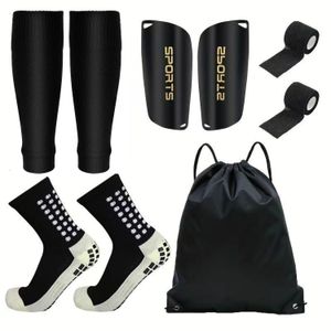 ShebSheb 5‑Piece Soccer Gear Set for Adults & Teens, Anti‑Slip Grip Socks, Shin Guards with Cushion Layer, Stretch Leg Sleeves & Straps, with Drawstring Bag for Training and Outdoor Sports
