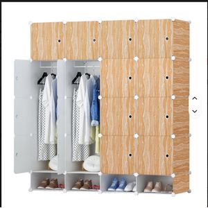 16 Cubes Plastic Wardrobe With Shoe Rack- Brown