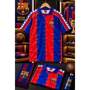 Barcelona Retro Jersey –  Classic Short Sleeve Shirt – Red & Blue