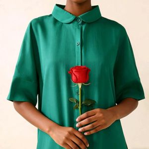 LUCIDVUE Women's shirt style dress green summer loose half sleeve doll collar top