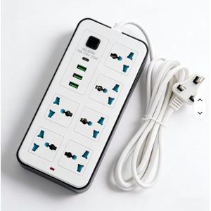 Powerful Smart Home Power Strip Extension Cord 6 Outlets 13A with Switch 3USB 1 Type-C Port Universal Extension Board Socket- White
