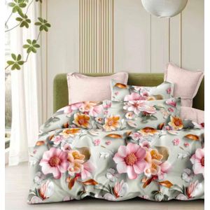 OMAMA HOME TEXTILE Floral Double Size Bedsheet with 2 Pillowcases