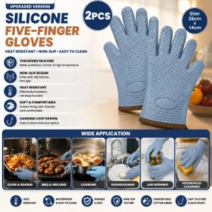 Two pairs of thickened silicone heat-insulating and heat-resistant gloves, microwave-safe gloves for kitchen ovens.