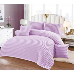 OMAMA HOME TEXTILE Purple Plush Ribbed Bedding Set – Soft Striped Duvet Cover & Pillowcases
