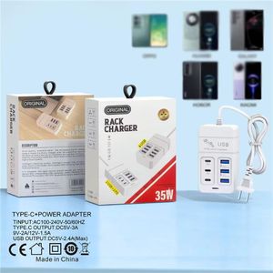 6-port USB charger 3USB + 3PD 35W PD Type-C mobile phone fast charger rapid charger hub adapter UK plug