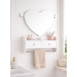 Wall-Mounted Storage Rack with 2 Drawers, MDF White Storage Organizer with Stainless Steel Towel Handle for Bedroom & Bathroom (L64 x W41.5 x H12.5)cm / (L25.2 x W16.35 x H12.5)inch - White