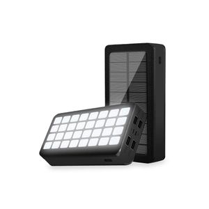 30000mAh 32-LED 4-USB Ports Solar Power Bank Micro-USB & Type-C (L16 x W8 x T3)cm / (L6.3 x W3.15 x T1.18)inch - Black