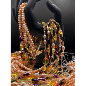 53 Inches 2 Strands Layered Crystal Waist Beads - Multi Colour