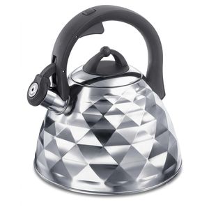 WINSTAR Premium Stainless Steel Whistling Tea Kettle - Diamond Textured Stove Top Kettle - Silver