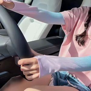 GUUO Gradient Colors Compression Sleeves,UV Sun Protection Cooling Arm Sleeves-Pink-Blue (GradientColor Gradient from Hand to Arm)