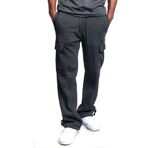 Kepokasn Men's Cargo Pants with Drawstring Waist and Multiple Pockets-Dark Grey