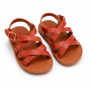 Leather Kids Strappy Sandals – Coral/Brown