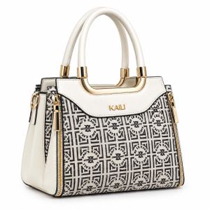 Kaili Women's Fashion Handbag – Geometric Pattern Top Handle Shoulder Bag, Cream/Black