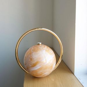 Modern Blue Marble Glass Vase with Gold Ring-Yellow