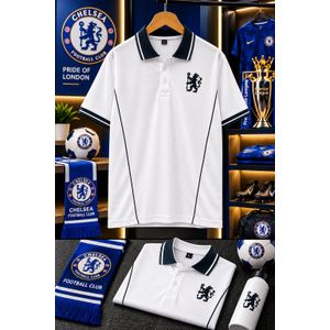 Chelsea FC Polo Shirt – Classic Short Sleeve Soccer Shirt – White & Black