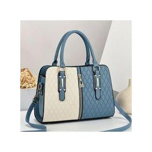 Gukbis Large Capacity Women's Handbag Fashionable and Atmospheric Shoulder Crossbody Bag Simple and Versatile Colorblock Middle-aged Mom Bag - Blue