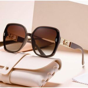 Women's Retro Sunglasses Oversize tea color Square Gradient  Sunglasses UV400 Large Frame Eyeglasses For Ladies With Free PU Leather Bag