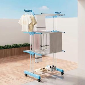 Metal Clothes Dying Rack Stand 4tier Rack - Blue/Silver