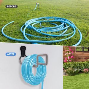 1pc Heavy Duty Steel Hose Hanger with Ground Post – Real Hose Storage - Black/Grey