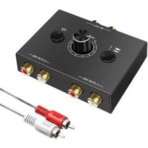 Two-way audio switcher, RCA audio adapter with mute button, 2 input 1 output / 1 input 2 output RCA stereo audio switch for speakers