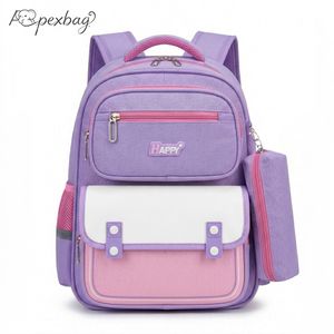 Purple-Pink Girls Waterproof School Bag w/ Pencil Case, Spine Protection Kids Backpack