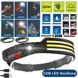 COB LED Headlamp USB Rechargeable Headlight Bar Head Band Torch Work Light 6000K