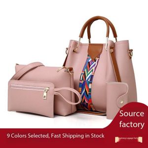 Fashionable women's bag 4-Piece Leather Shoulder Bag / Handbags Set - Pink