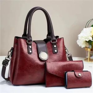 3 in 1 Ladies Medium Size Tote Luxury Leather Women Hand Bags Shoulder Bag For Women High Quality - Wine