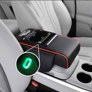 Multi-Functional Car Center Console Armrest Box with Dual Type-C Ports, Integrated LED Light, and Cup Holder - Black