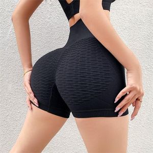 CALLIARA Black Honeycomb Textured Bu tt Lifting Workout Shorts, High Waist Peach Booty Athletic Shorts, Stretch Tight Yoga Shorts