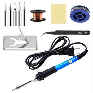 60W Adjustable Temperature Soldering Iron Kit - Blue, Compact Design, Includes Tips & Stand