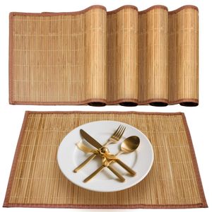 4PCS Bamboo Placemat, Heat Resistant Table Plate, Dining Table, Rectangular Placemat, Natural