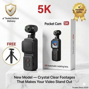 Pocket Cam 5K Ultra HD Portable Vlog Camera + FREE Tripod Stand - 270° Rotating Lens for Content Creators