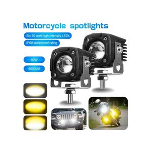2Pcs Motorcycle LED Spotlight IP68 Waterproof High Low Beam Headlight for Off-Road Electric Vehicles