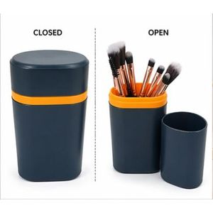 Makeup For Me 7pcs Makeup Brushes + 1 Holder with Cover/Bowl Case – Portable Cosmetic Organizer - 8-in-1 Makeup Brushes Set - Dark Blue/Yellow
