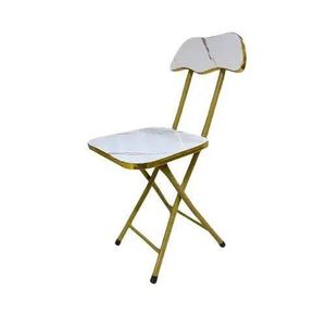 Foldable Study Dining Chair- White/Gold
