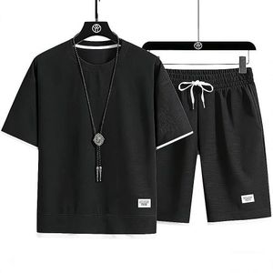 T-shirt + shorts set, youthful and fashionable. - Black - XL