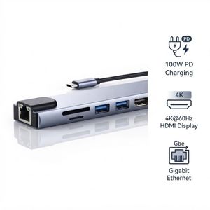 Enjoy Multifunction 8-in-1 USB-C Hub Adapter - Universal Adapter for Laptop with HDTV & Ethernet Port