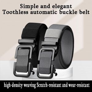 Fashion Men's Nylon Belt Set - Black & Gray, Toothless Automatic Buckle, 2pcs, 120cm