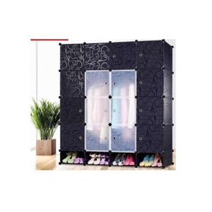 16 Cubes Plastic Wardrobe with Shoe Rack - Black