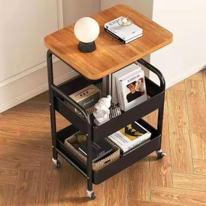 3-Tier Iron Movable Shelf 4-Wheel Snack Storage Cart with Table Board for Kitchen & Bathroom