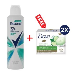 Rexona SPRAY 200ML SHOWER FRESH 72hr + Free Dove Bar Soap 25g