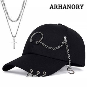 ARHANORY Unisex 2-in-1 Adjustable Baseball Cap + Cross Necklace Set for Adults Streetwear Hip Hop