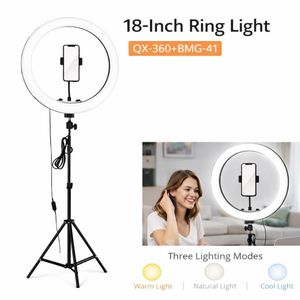 18" Ring Light Kit with Tripod Stand and Phone Holder - White & Black Color 