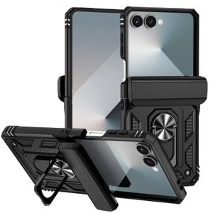 Baseus Shockproof Phone Case, Compatible With Galaxy Z Flip 7 Phone, Slide Window Lens Protection with Magnetic Stand Ring - Black 